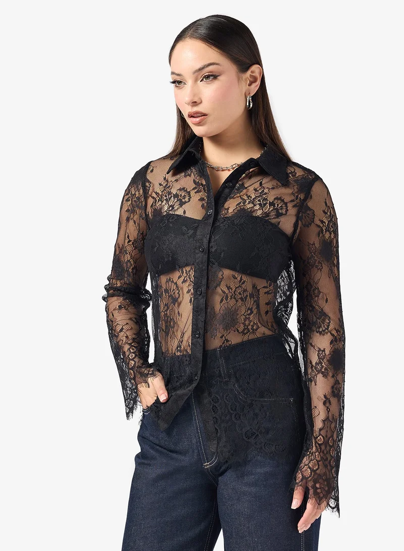 Ginger Lace Detail Button Down Shirt